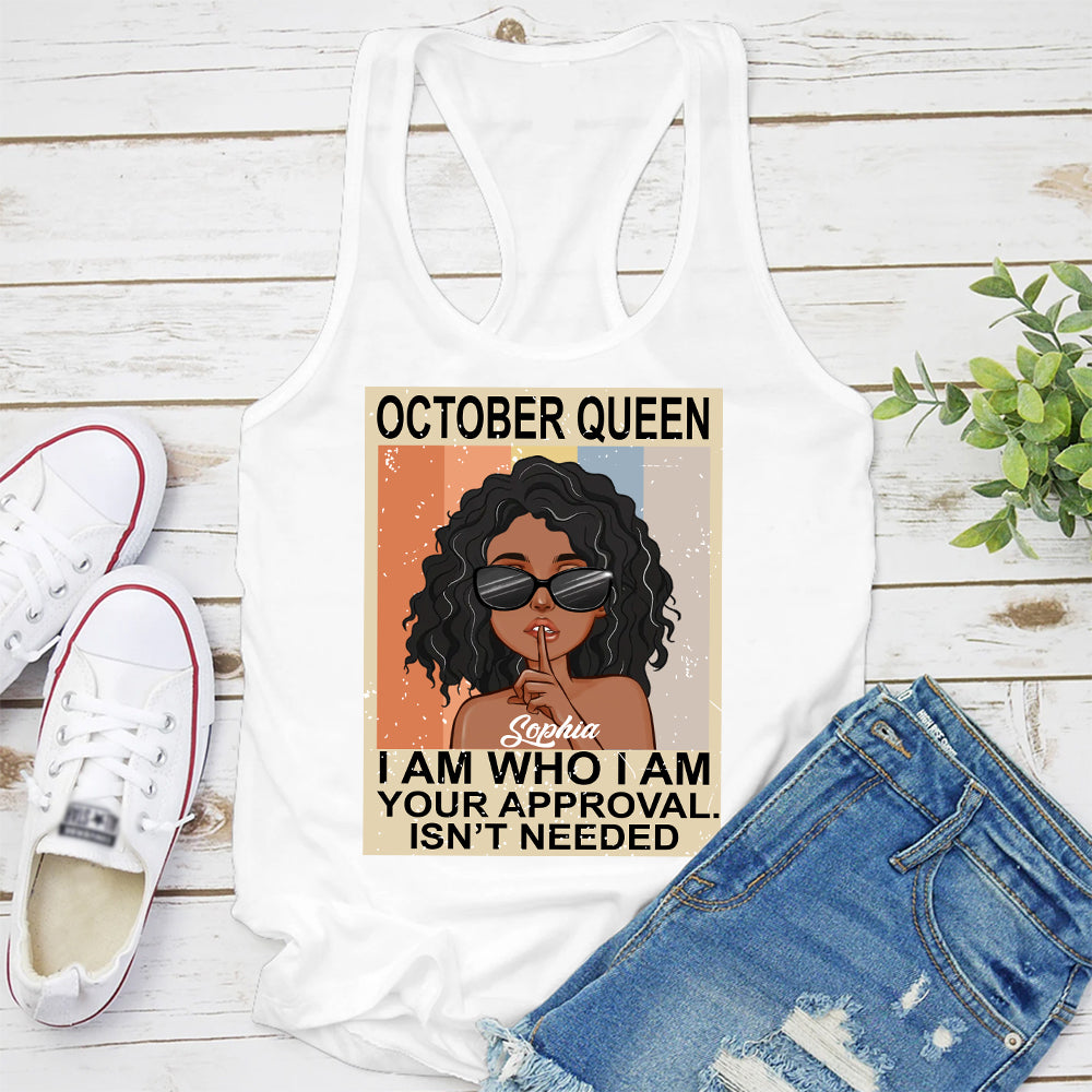 Custom October Birthday Shirt For Woman, Queens are Born In October Gifts, Melanin Afro Woman Shirt, Black Girl Tee, Afro Queen Gift-YPT-ALK