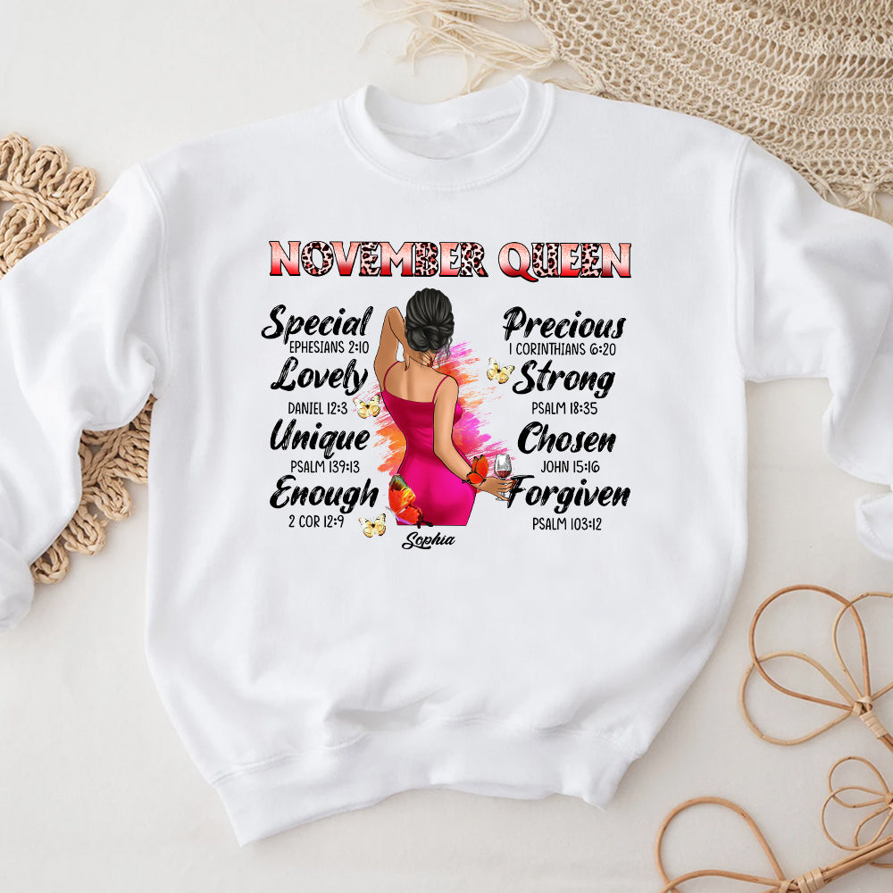 Personalized November T Shirt, Custom November Birthday Shirt For Woman, Queens Are Born In November Gifts, Melanin Afro Woman Shirt, Black Girl Tee, Afro Queen Gift-YPT-HCT