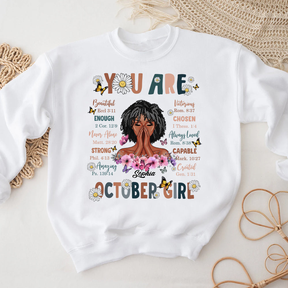 Custom October Birthday Shirt For Woman, Queens are Born In October Gifts, Melanin Afro Woman Shirt, Black Girl Tee, Afro Queen Gift-YPT-ALK
