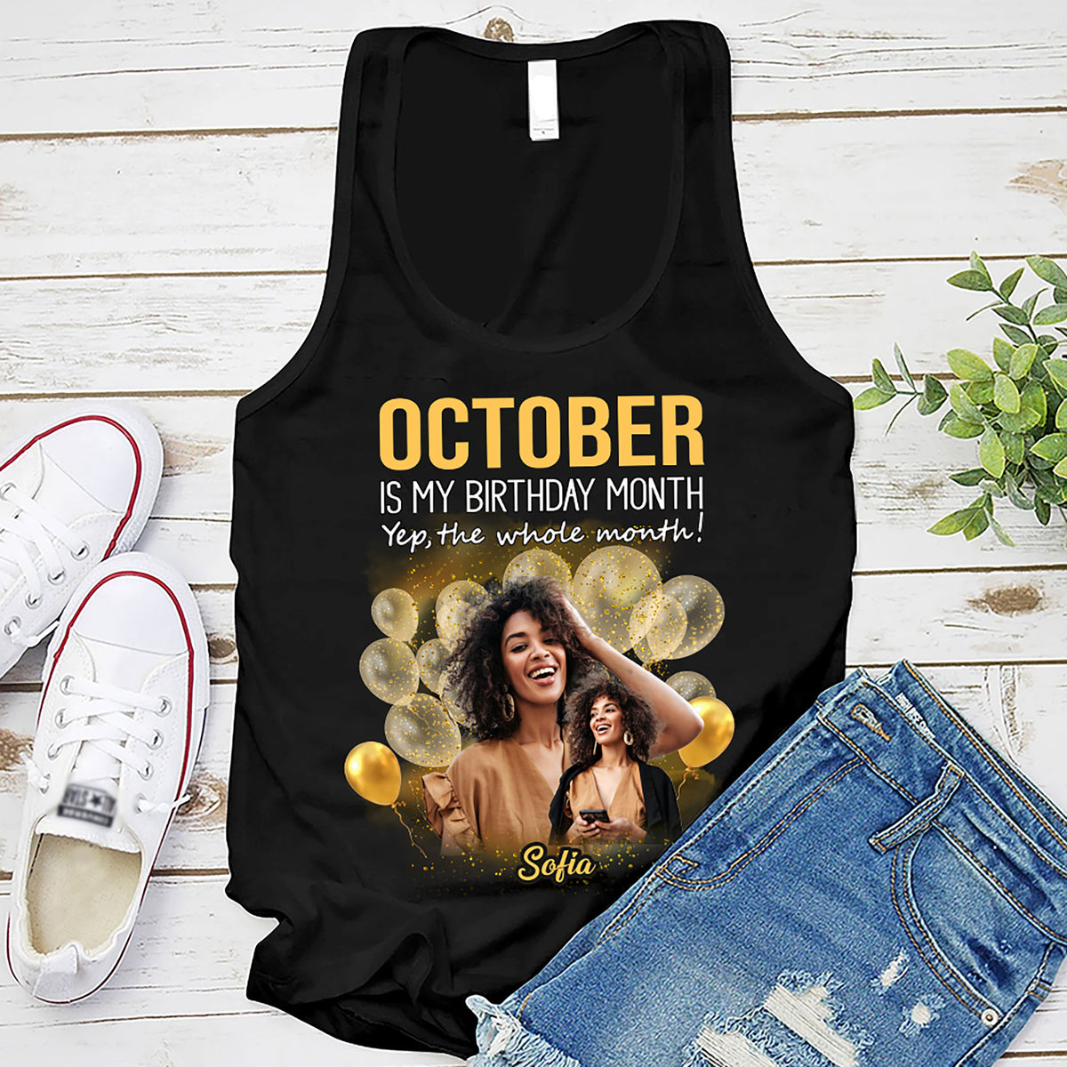 Custom Face Photo October Birthday Shirt, Custom Birthday Shirt, Queens are Born In October, October Birthday Shirts For Woman, October Birthday Gifts-YPT-HMT