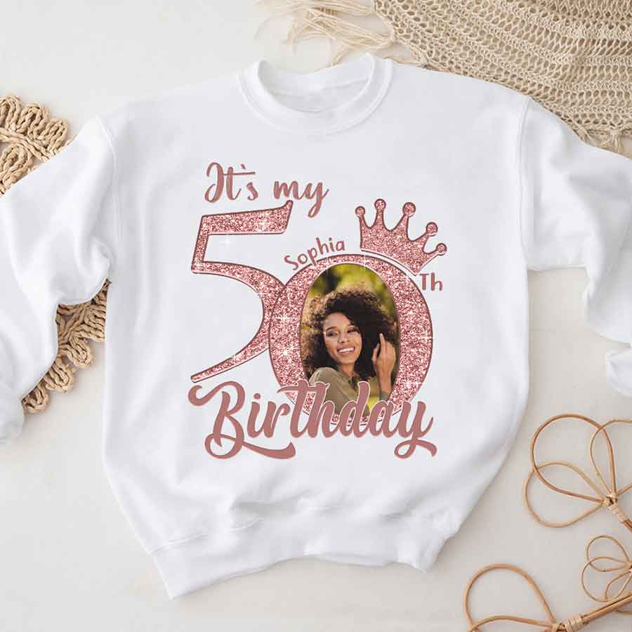 50th Birthday Unique T Shirt For Woman, Custom Birthday Shirt, Her Gifts For 50 Years Old, Custom Picture Tee, Personalized Birthday Shirt-YPT-HCT