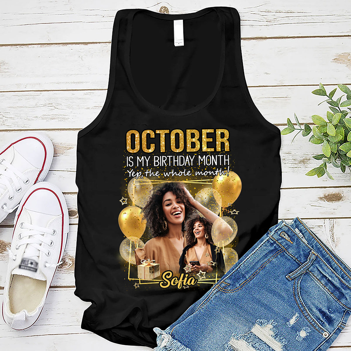 Custom Face Photo October Birthday Shirt, Custom Birthday Shirt, Queens are Born In October, October Birthday Shirts For Woman, October Birthday Gifts-YPT-HMT