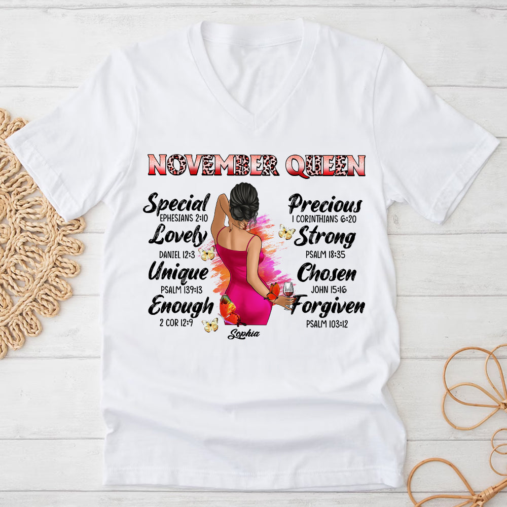 Personalized November T Shirt, Custom November Birthday Shirt For Woman, Queens Are Born In November Gifts, Melanin Afro Woman Shirt, Black Girl Tee, Afro Queen Gift-YPT-HCT