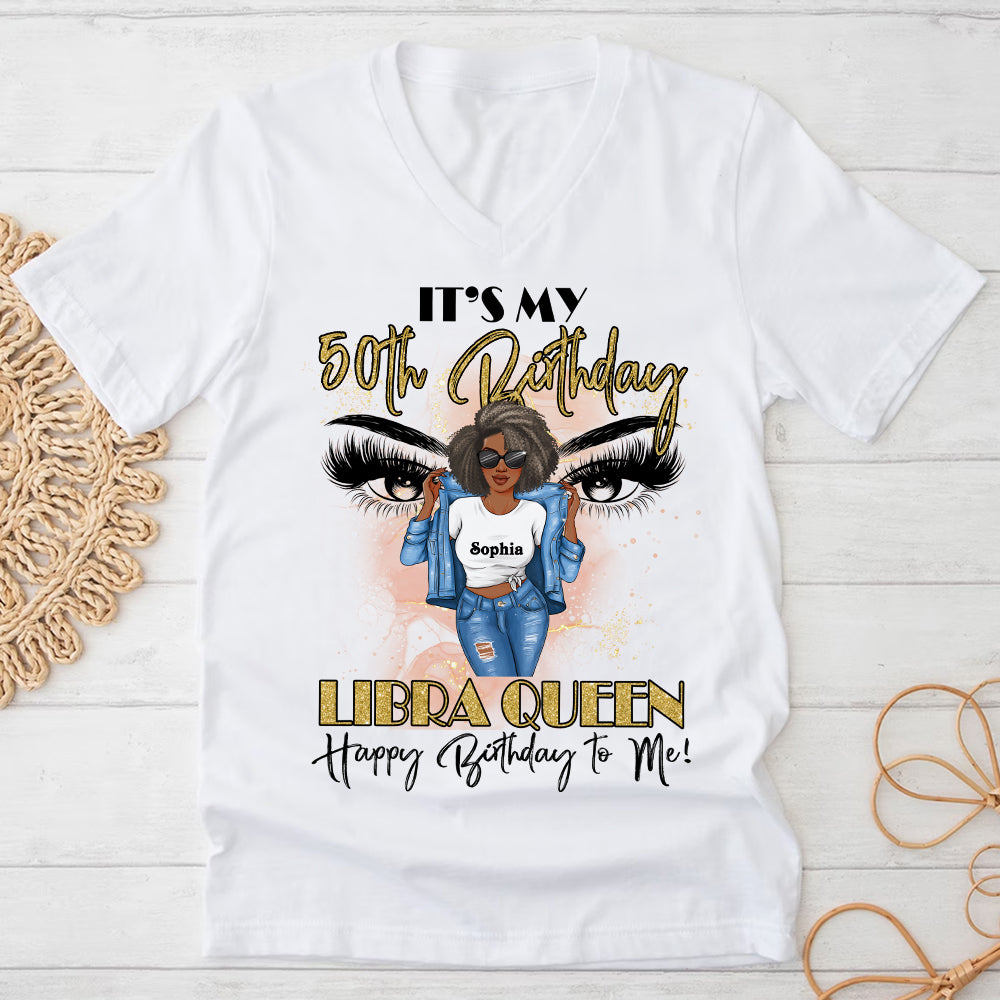 Personalized 50th Birthday Shirts, Custom Birthday Shirts, Libra Birthday shirt, Turning 50 Shirt, Libra Queen Birthday Shirt, Gifts For Women Turning 50, 50 And Fabulous Shirt, 50th Birthday Shirts For Her-YPT-HCT