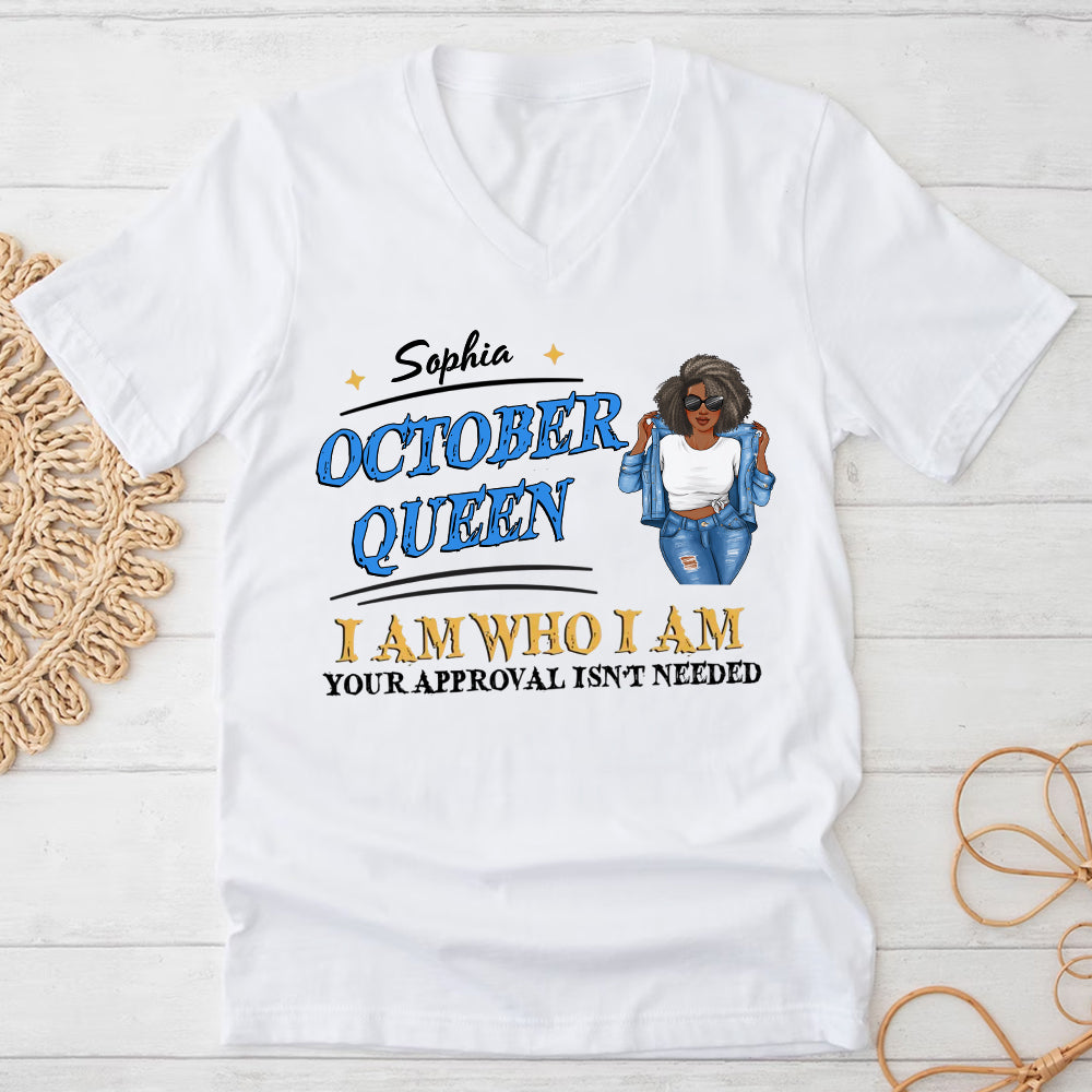 Custom October Birthday Shirt For Woman, Queens are Born In October Gifts, Melanin Afro Woman Shirt, Black Girl Tee, Afro Queen Gift-YPT-LKA