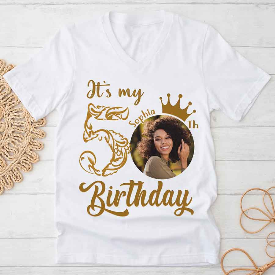 50th Birthday Unique T Shirt For Woman, Custom Birthday Shirt, Her Gifts For 50 Years Old, Custom Picture Tee, Personalized Birthday Shirt-YPT-HCT