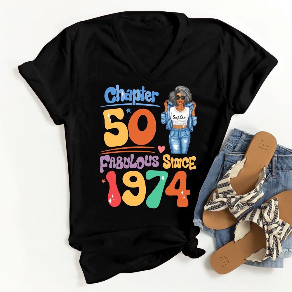 Custom Birthday Shirt, Her Gifts For 50 Years Old , Turning 50 Birthday Cotton Shirt, Fabulous Since 1974 - HMT