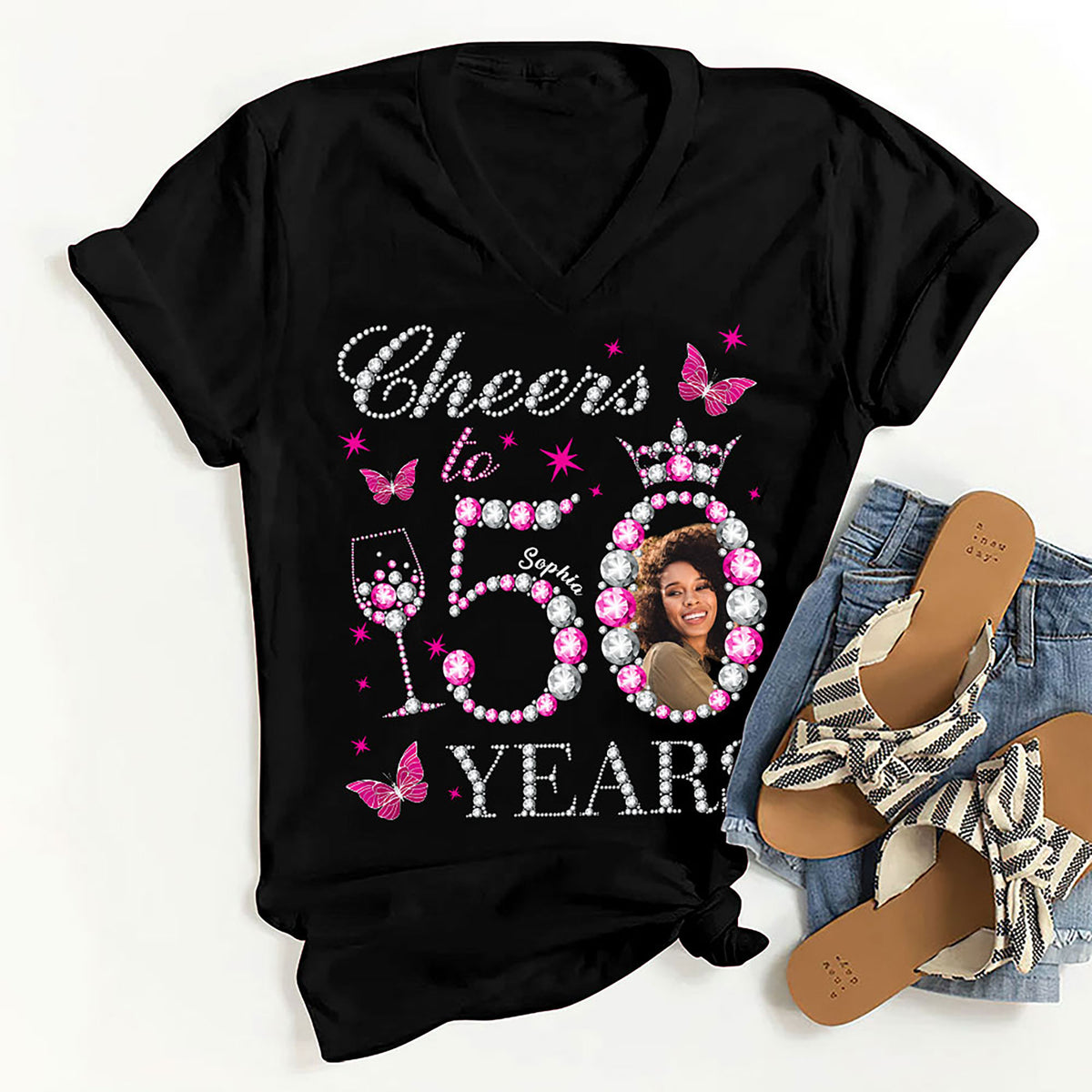 Custom Face Photo 50&#39;s Birthday Shirt, 50th Birthday Unique T Shirt For Woman, Custom Birthday Shirt, Her Gifts For 50 Years Old, Custom Picture Tee, Personalized Birthday Shirt-YPT-HMT