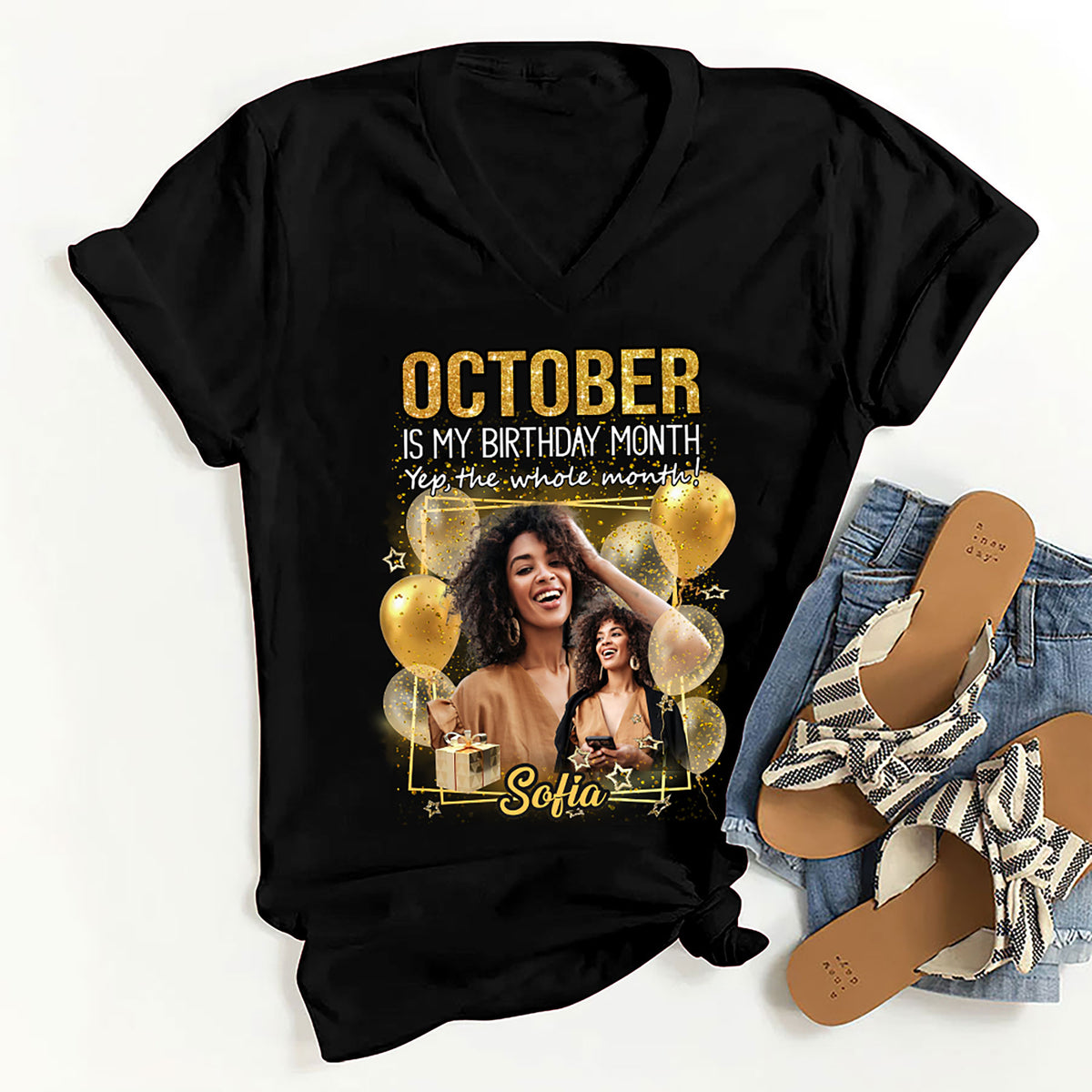 Custom Face Photo October Birthday Shirt, Custom Birthday Shirt, Queens are Born In October, October Birthday Shirts For Woman, October Birthday Gifts-YPT-HMT