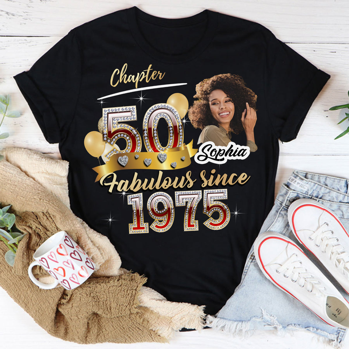 Custom Face Photo 50&#39;s Birthday Shirt, Fabulous Since 1975 50th Birthday Unique T Shirt For Woman, Custom Birthday Shirt, Her Gifts For 50 Years Old , Turning 50 Birthday Cotton Shirt-YPT-ALK