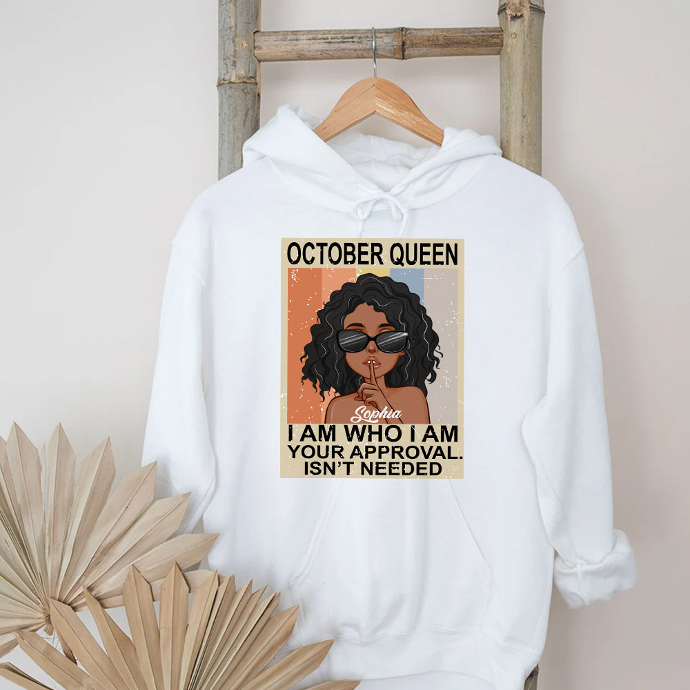Custom October Birthday Shirt For Woman, Queens are Born In October Gifts, Melanin Afro Woman Shirt, Black Girl Tee, Afro Queen Gift-YPT-ALK