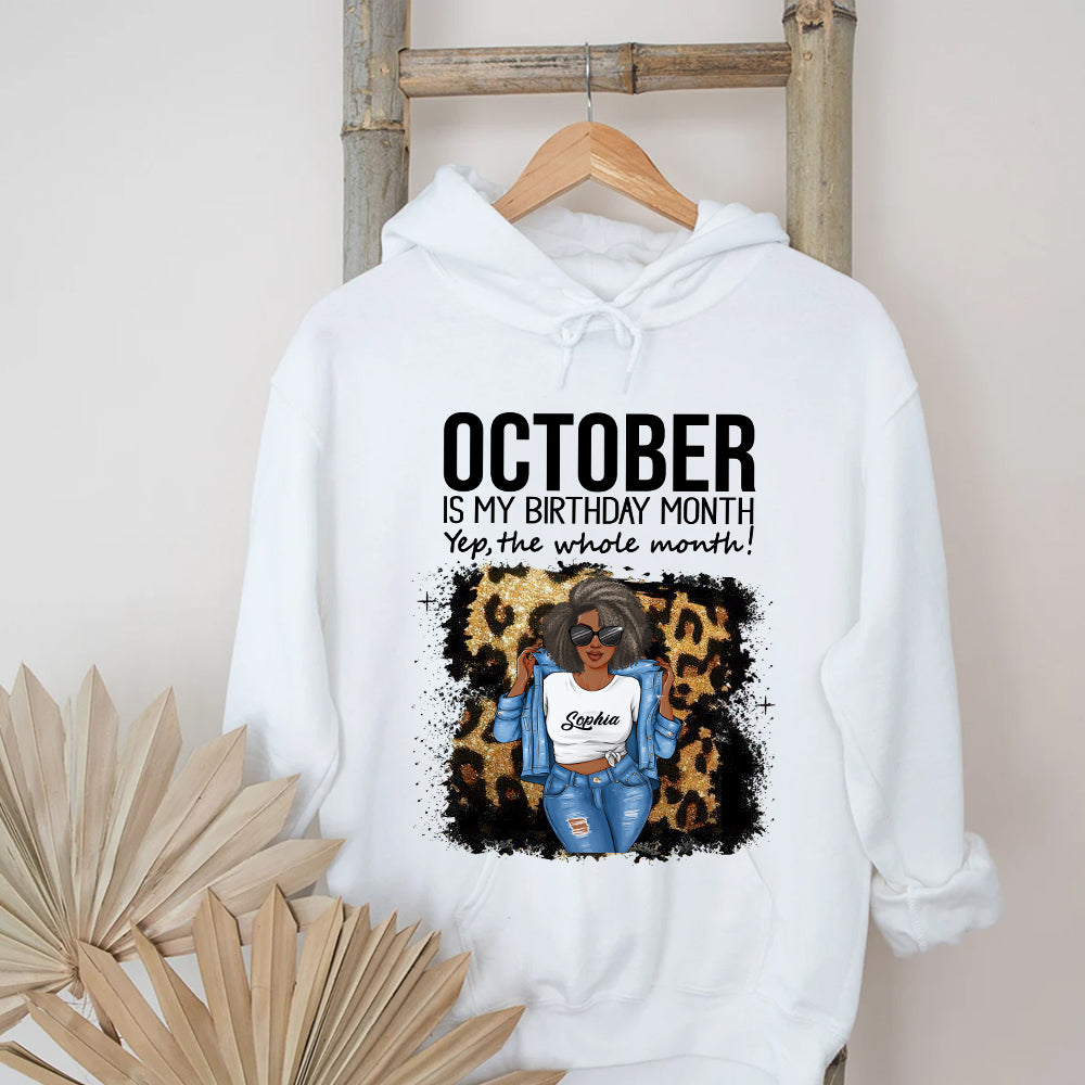 Custom October Birthday Shirt For Woman, Queens are Born In October Gifts, Melanin Afro Woman Shirt, Black Girl Tee, Afro Queen Gift-YPT-TLQ