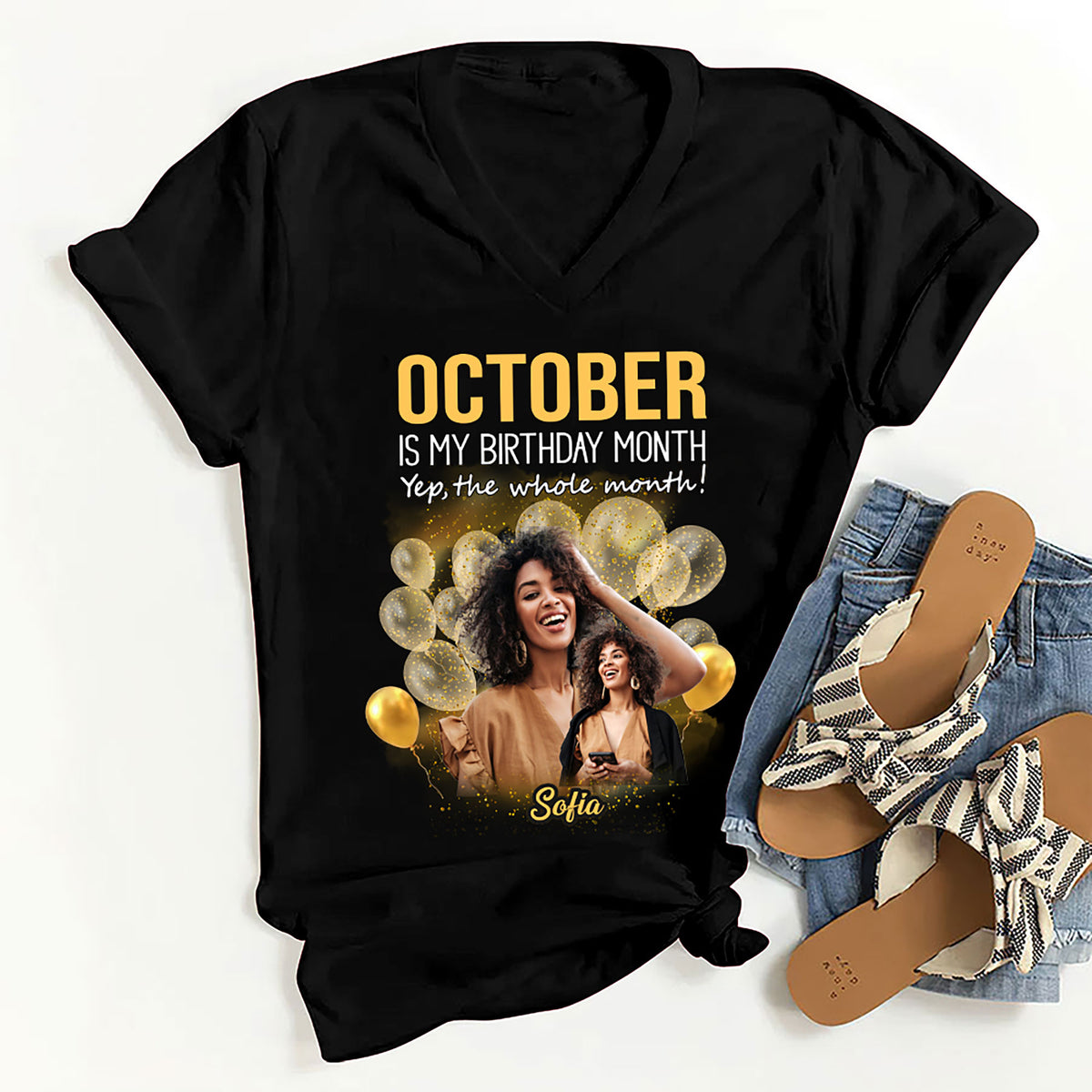 Custom Face Photo October Birthday Shirt, Custom Birthday Shirt, Queens are Born In October, October Birthday Shirts For Woman, October Birthday Gifts-YPT-HMT
