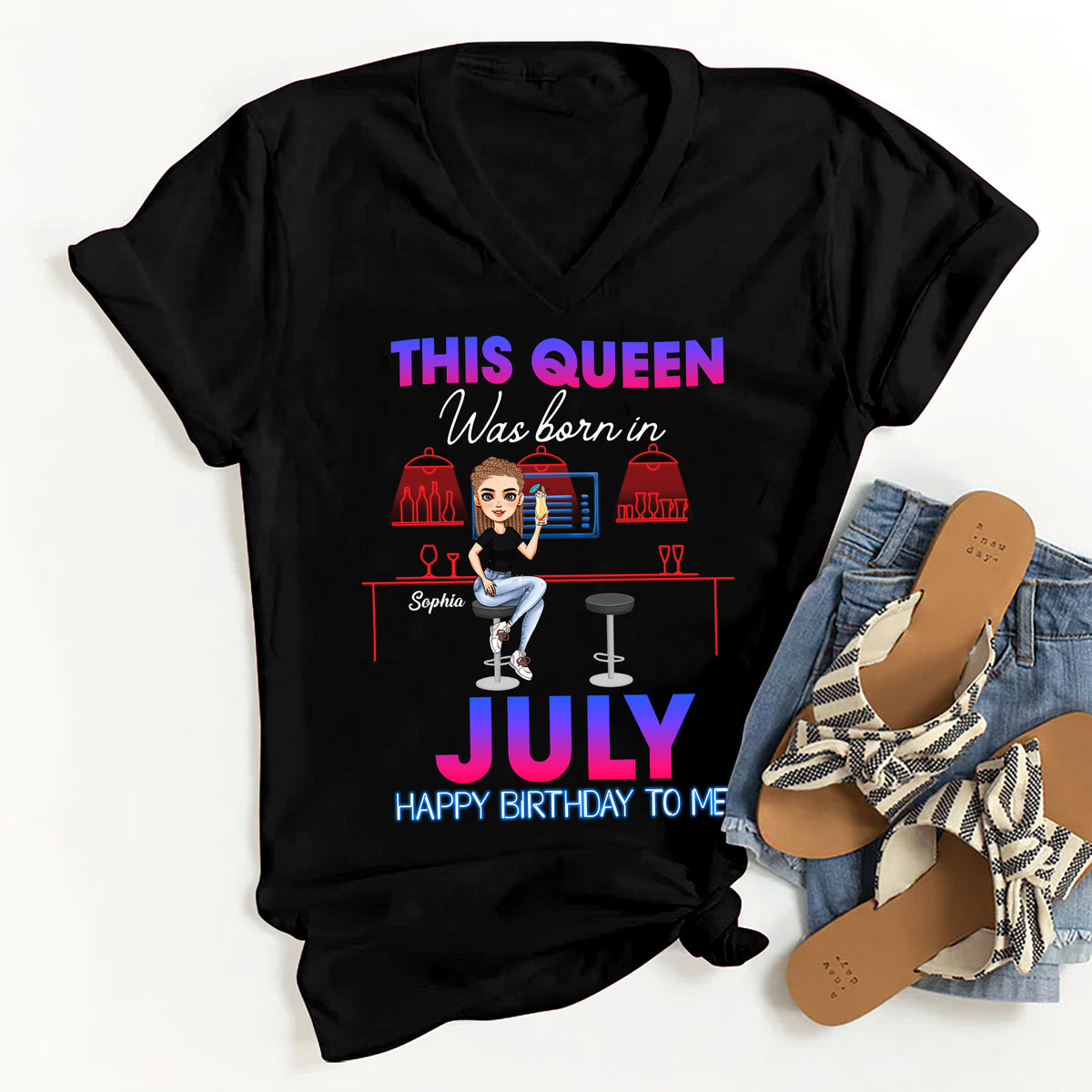 Custom July Birthday Shirt For Woman, Queens Are Born In July Gifts, Melanin Afro Woman Shirt, Black Girl Tee, Afro Queen Gift-YPT-HMT