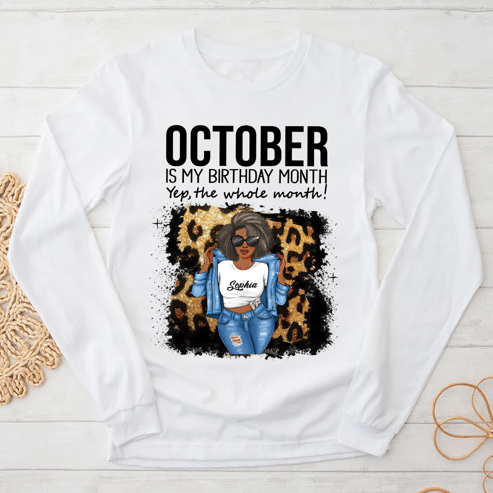 Custom October Birthday Shirt For Woman, Queens are Born In October Gifts, Melanin Afro Woman Shirt, Black Girl Tee, Afro Queen Gift-YPT-TLQ