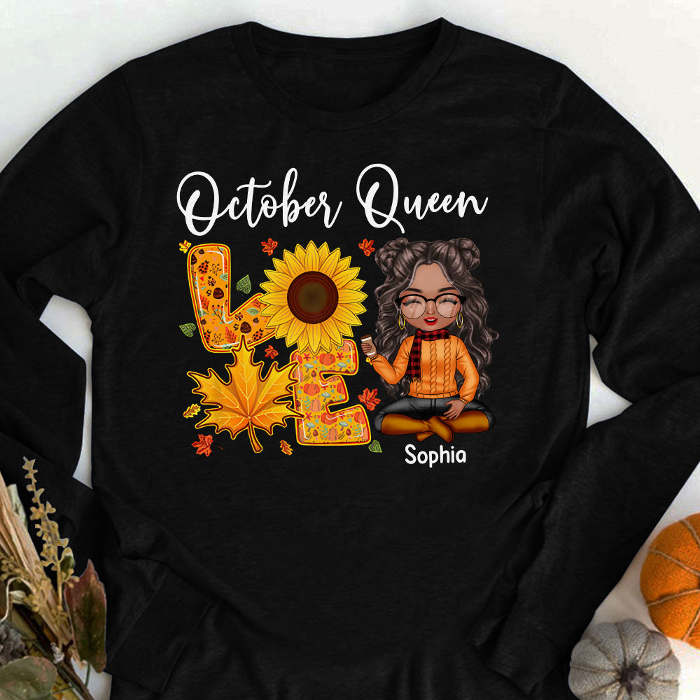 Custom October Birthday Shirt For Woman, Queens Are Born In October Gifts, Melanin Afro Woman Shirt, Black Girl Tee, Afro Queen Gift