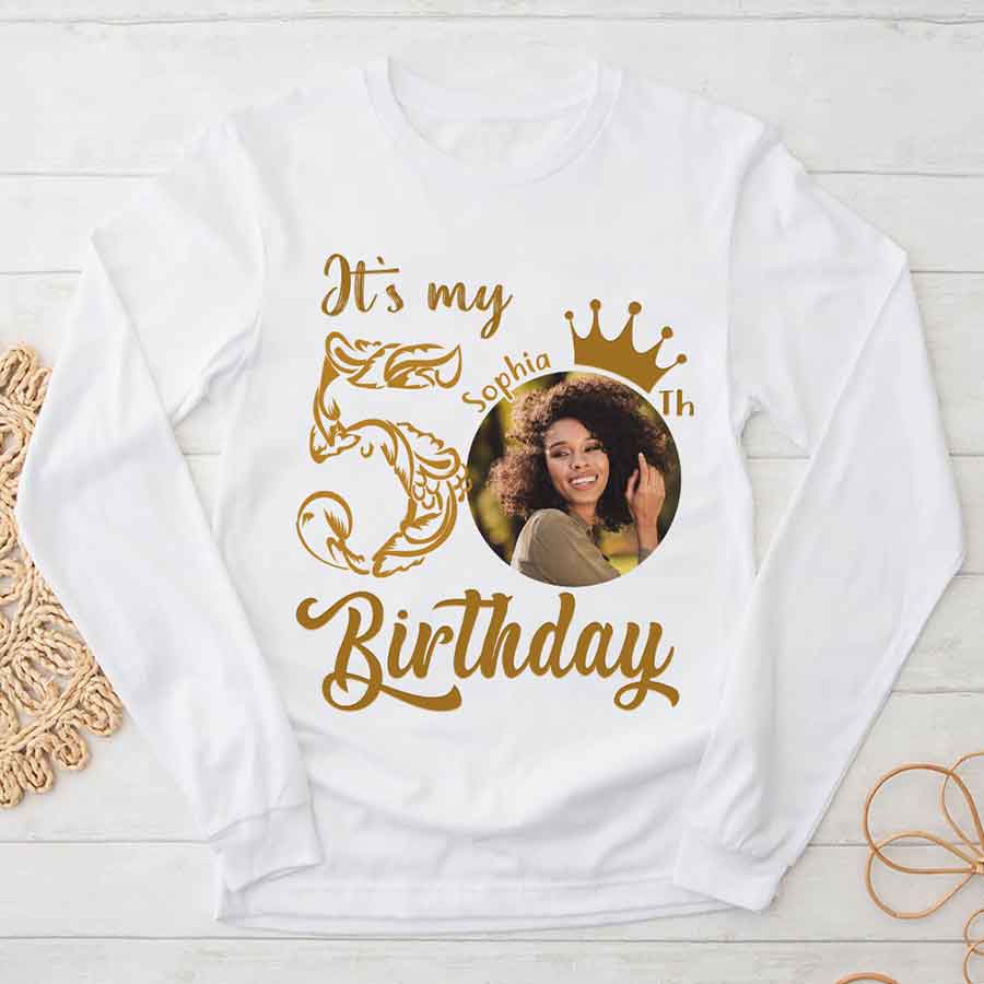 50th Birthday Unique T Shirt For Woman, Custom Birthday Shirt, Her Gifts For 50 Years Old, Custom Picture Tee, Personalized Birthday Shirt-YPT-HCT