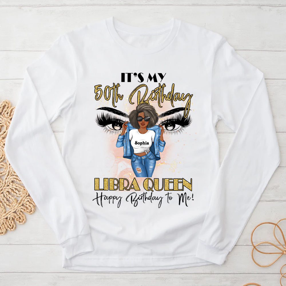 Personalized 50th Birthday Shirts, Custom Birthday Shirts, Libra Birthday shirt, Turning 50 Shirt, Libra Queen Birthday Shirt, Gifts For Women Turning 50, 50 And Fabulous Shirt, 50th Birthday Shirts For Her-YPT-HCT