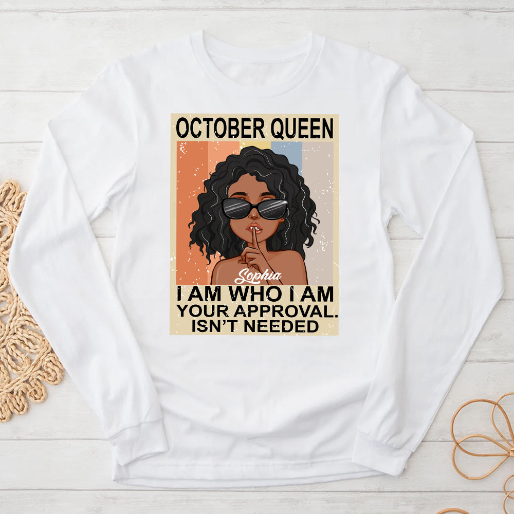 Custom October Birthday Shirt For Woman, Queens are Born In October Gifts, Melanin Afro Woman Shirt, Black Girl Tee, Afro Queen Gift-YPT-ALK