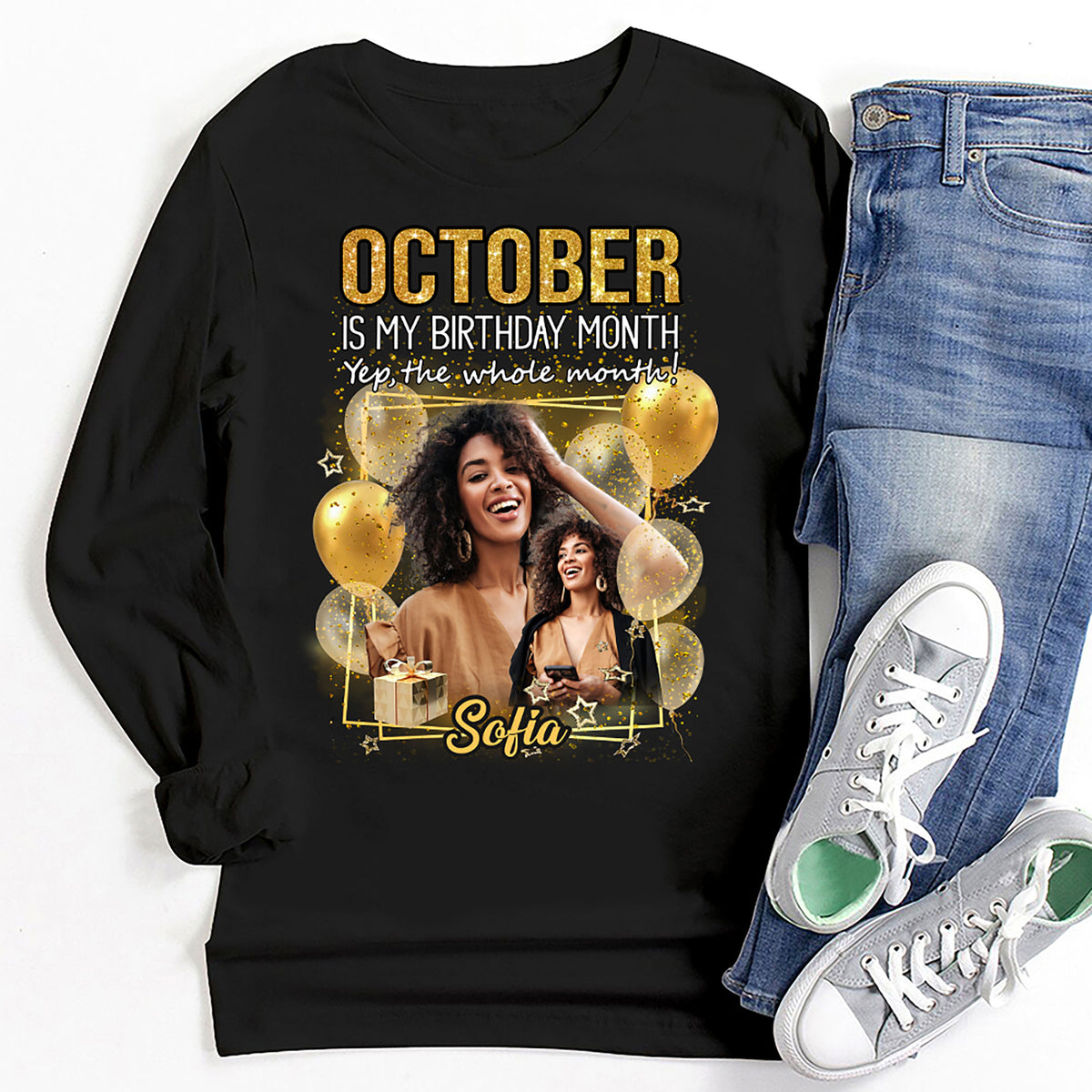 Custom Face Photo October Birthday Shirt, Custom Birthday Shirt, Queens are Born In October, October Birthday Shirts For Woman, October Birthday Gifts-YPT-HMT