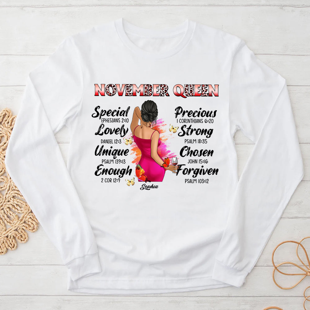 Personalized November T Shirt, Custom November Birthday Shirt For Woman, Queens Are Born In November Gifts, Melanin Afro Woman Shirt, Black Girl Tee, Afro Queen Gift-YPT-HCT