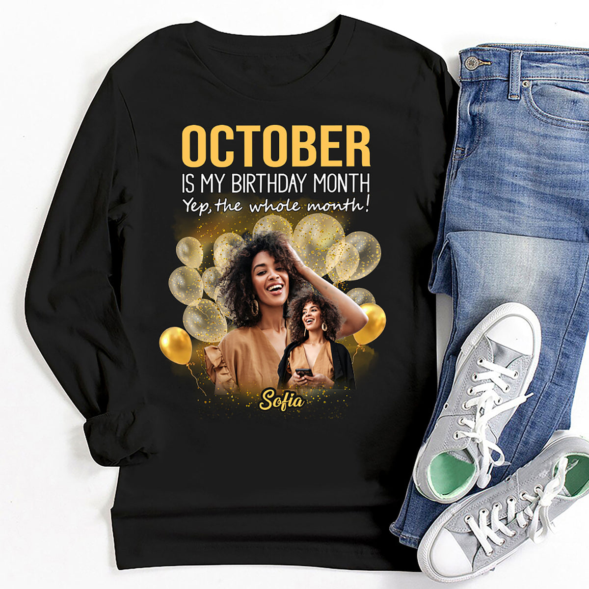 Custom Face Photo October Birthday Shirt, Custom Birthday Shirt, Queens are Born In October, October Birthday Shirts For Woman, October Birthday Gifts-YPT-HMT