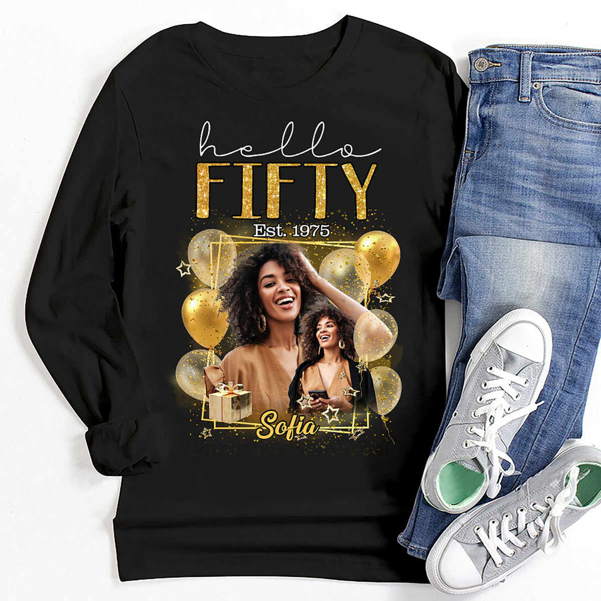 Custom Face Photo 50&#39;s Birthday Shirt, 50th Birthday Unique T Shirt For Woman, Custom Birthday Shirt, Her Gifts For 50 Years Old, Custom Picture Tee, Personalized Birthday Shirt-YPT-HMT