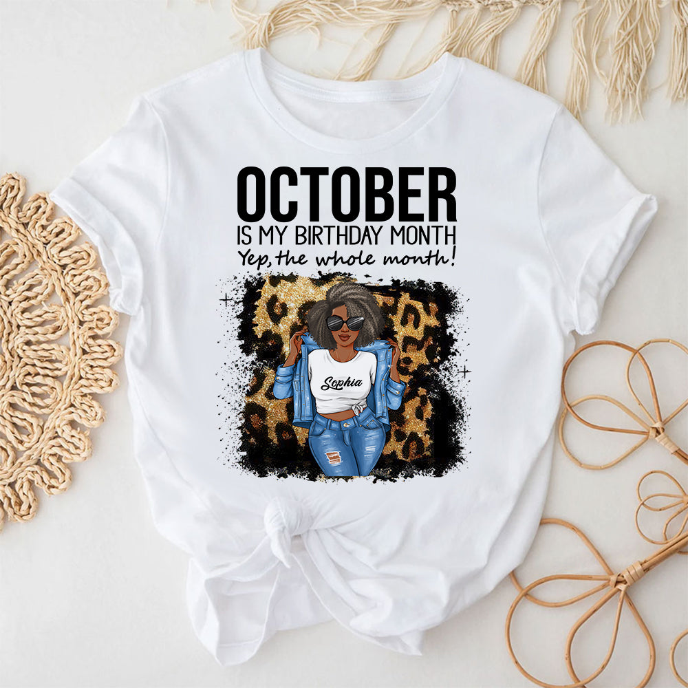 Custom October Birthday Shirt For Woman, Queens are Born In October Gifts, Melanin Afro Woman Shirt, Black Girl Tee, Afro Queen Gift-YPT-TLQ