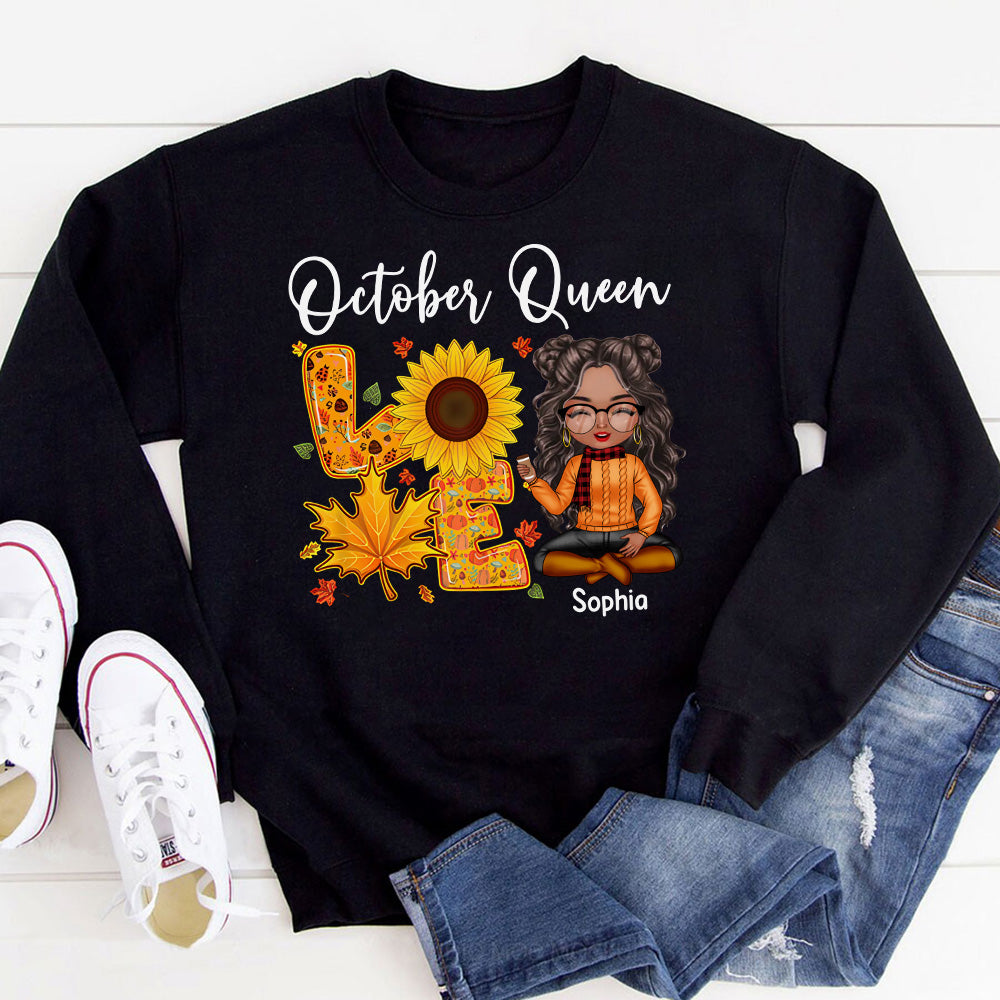 Custom October Birthday Shirt For Woman, Queens Are Born In October Gifts, Melanin Afro Woman Shirt, Black Girl Tee, Afro Queen Gift