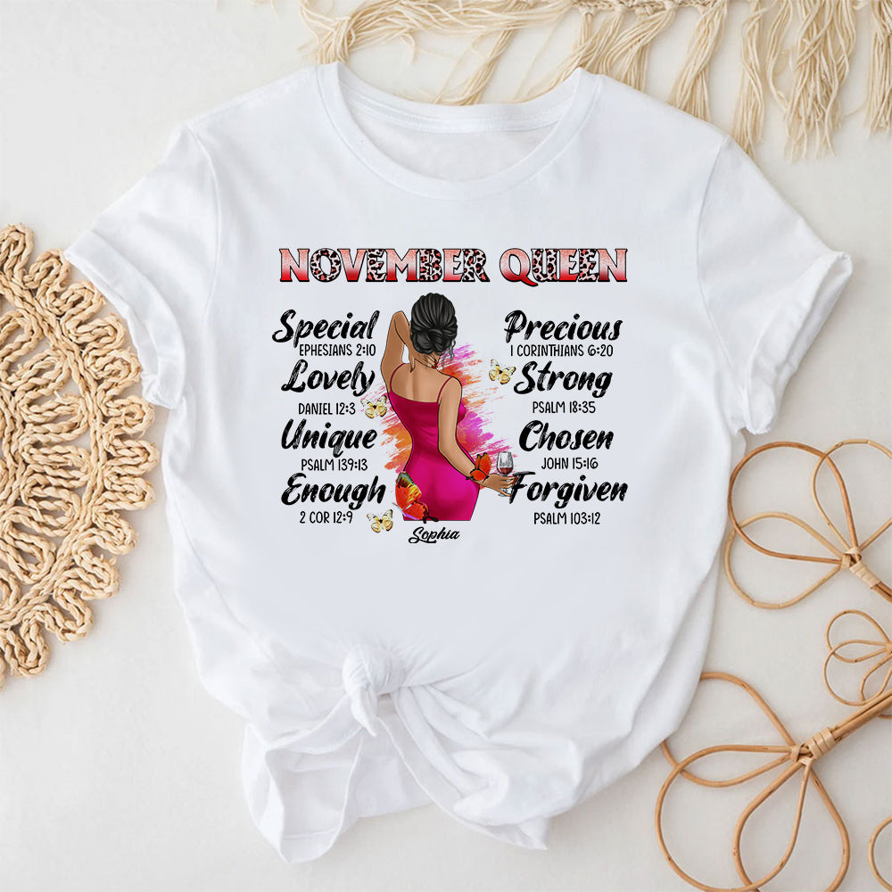 Personalized November T Shirt, Custom November Birthday Shirt For Woman, Queens Are Born In November Gifts, Melanin Afro Woman Shirt, Black Girl Tee, Afro Queen Gift-YPT-HCT