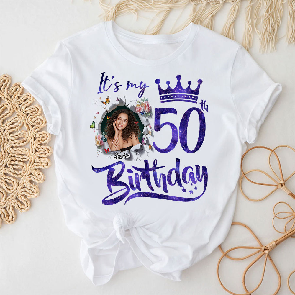 50th Birthday Unique T Shirt For Woman, Custom Birthday Shirt, Her Gifts For 50 Years Old, Custom Picture Tee, Personalized Birthday Shirt-YPT-TLQ