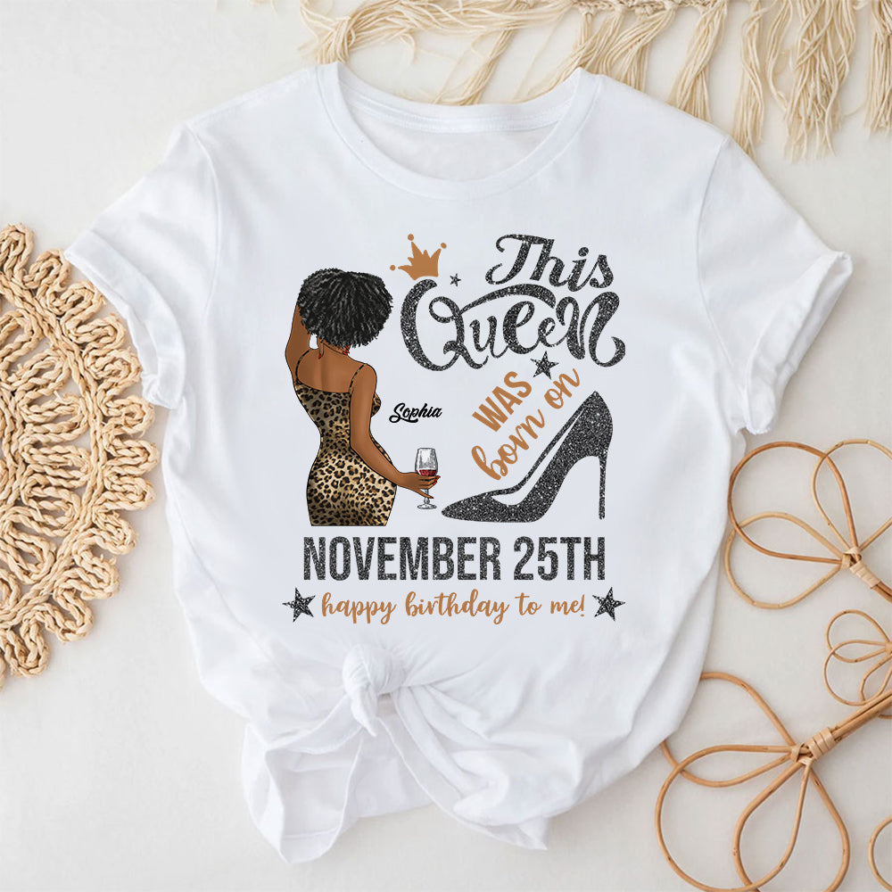 Personalized Custom November Birthday Shirt For Woman, Queens Are Born In November Gifts, Melanin Afro Woman Shirt, Black Girl Tee, Afro Queen Gift-YPT-ALK