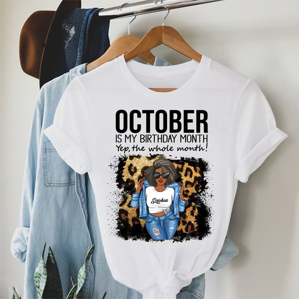 Custom October Birthday Shirt For Woman, Queens are Born In October Gifts, Melanin Afro Woman Shirt, Black Girl Tee, Afro Queen Gift-YPT-TLQ