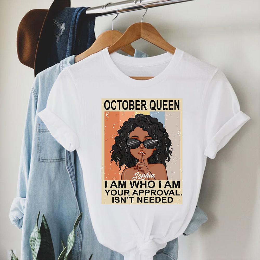 Custom October Birthday Shirt For Woman, Queens are Born In October Gifts, Melanin Afro Woman Shirt, Black Girl Tee, Afro Queen Gift-YPT-ALK