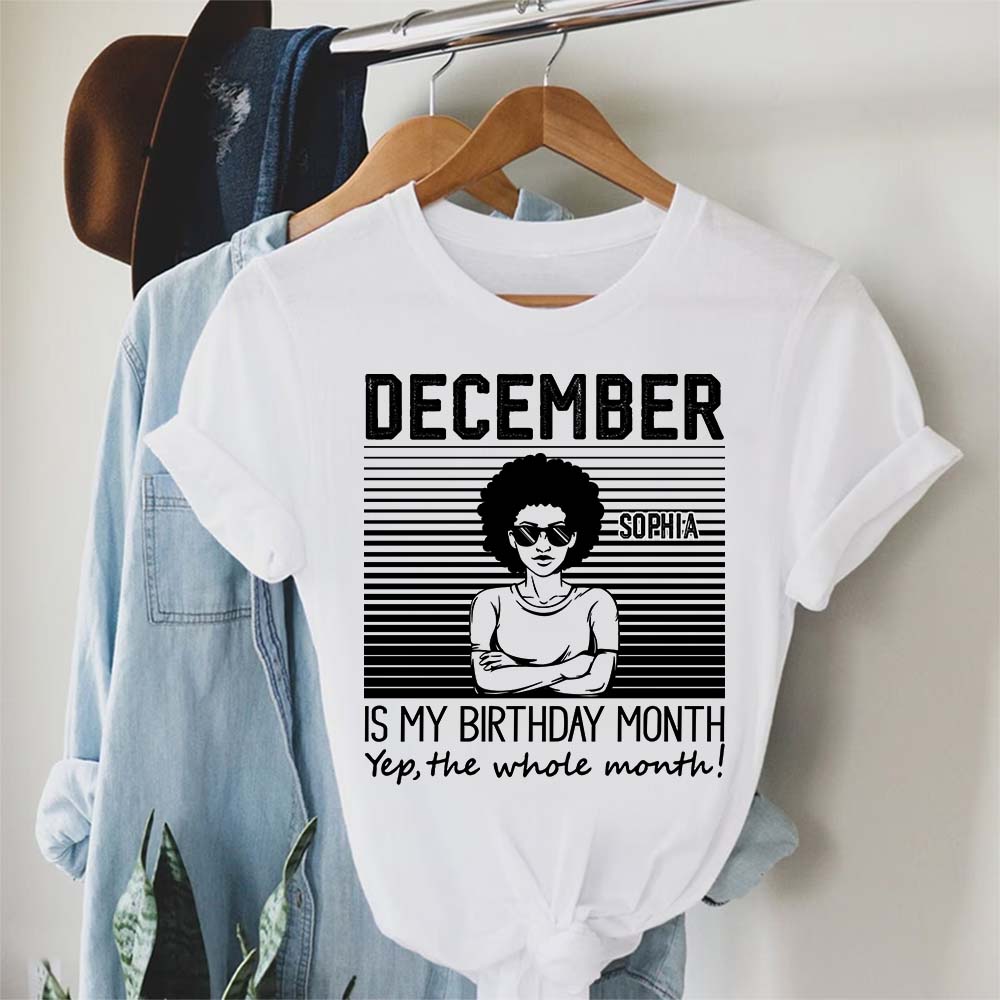 December Birthday Shirt, Custom Birthday Shirt, Queen Was Born In December, December Birthday Gifts For Afro Woman, December Birthday Gifts