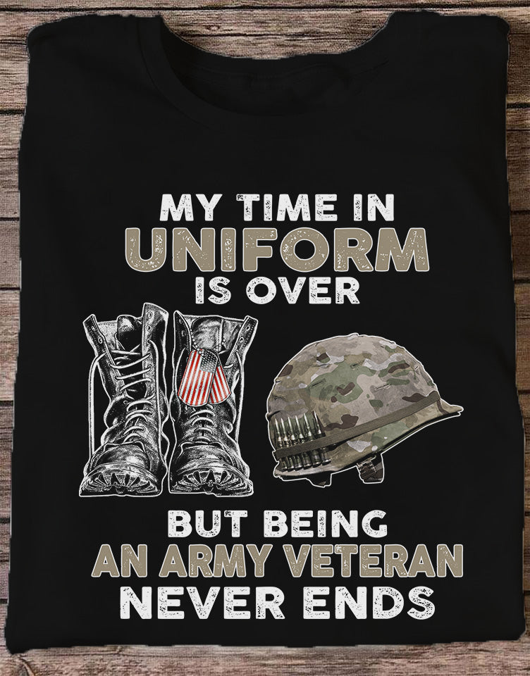 My time in uniform is over but being a veteran never ends shirt