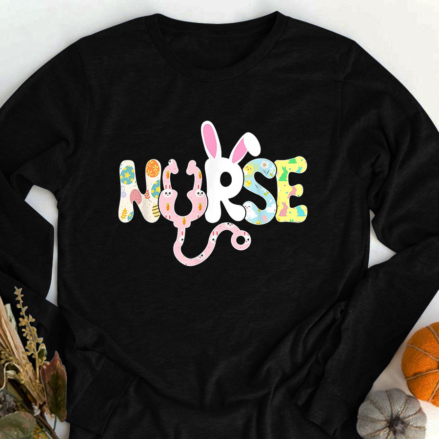Easter Shirt Stethoscope Scrub Nurse Life Easter Day Cute Bunny With Eggs T-Shirt Funny Easter Gift For Girls And Women