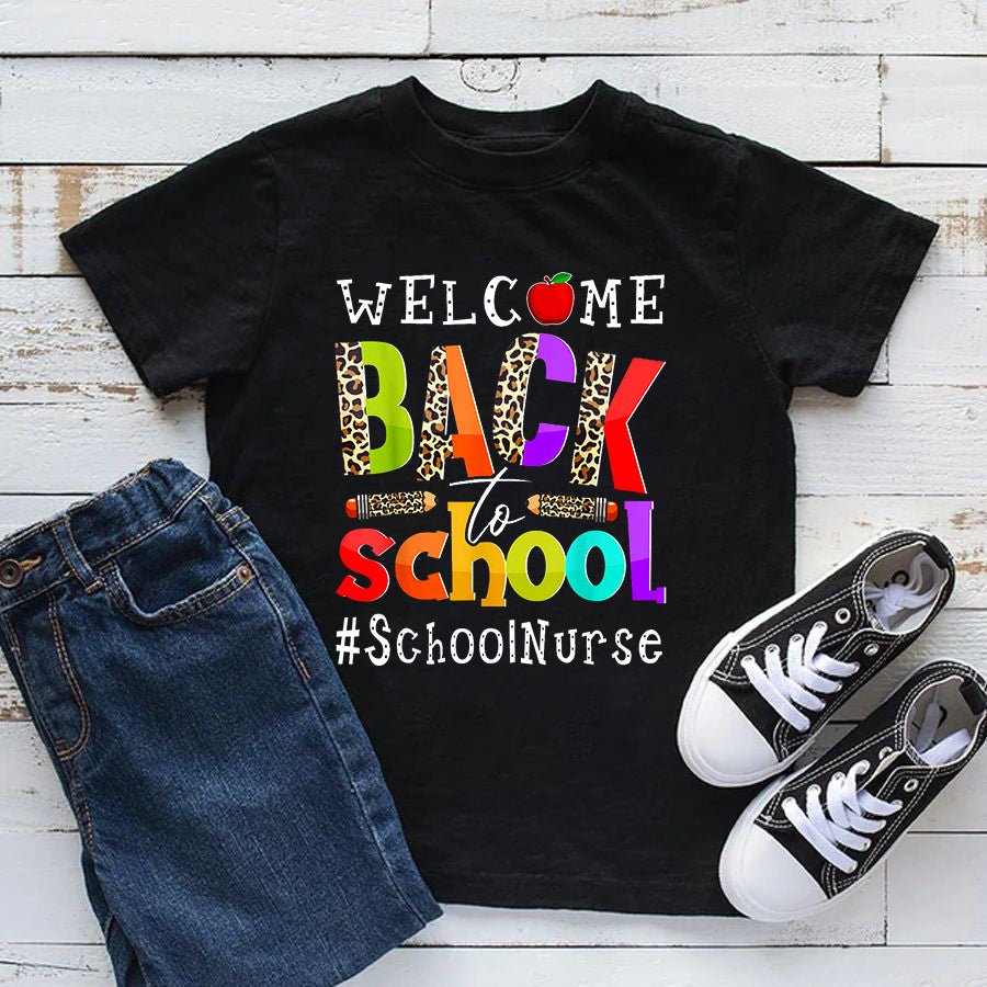 Back to School Shirts Welcome Back To School Nurse First Day Of School Leopard T-Shirt
