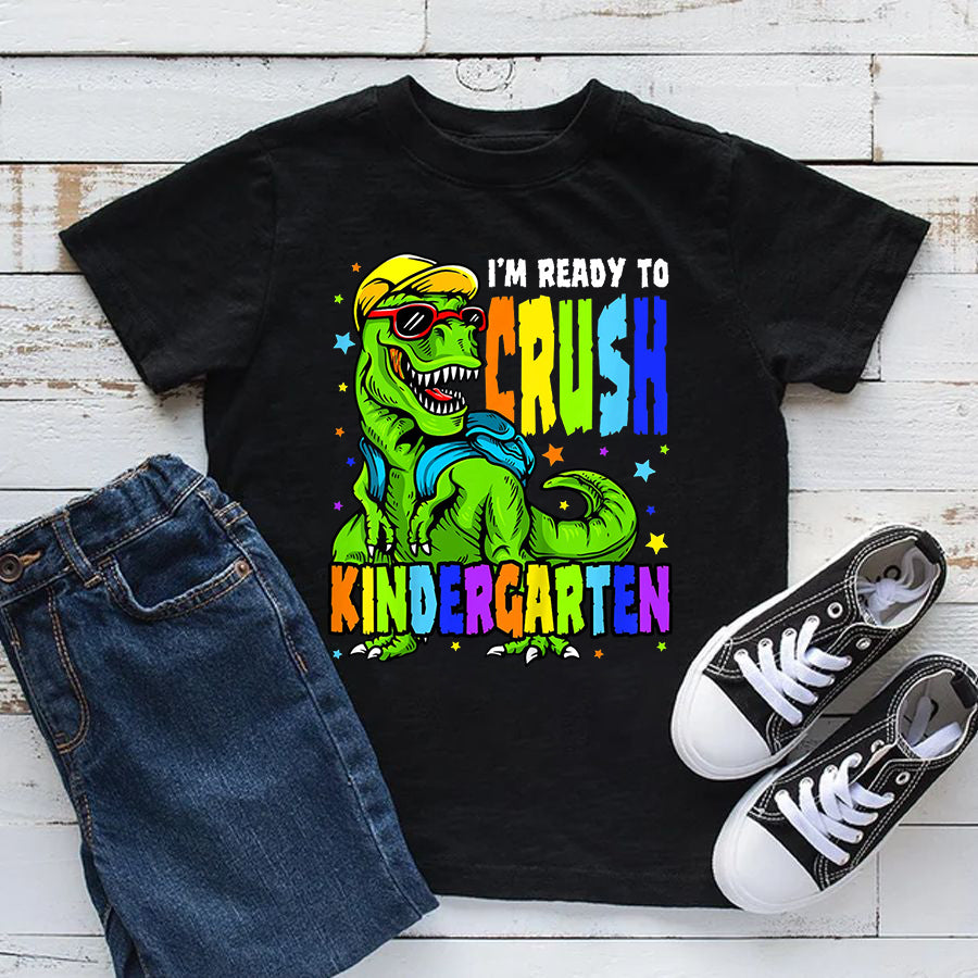 Back to School Shirts Kids I'm Ready to Crush Kindergarten Dinosaur 1st Day of School T-Shirt