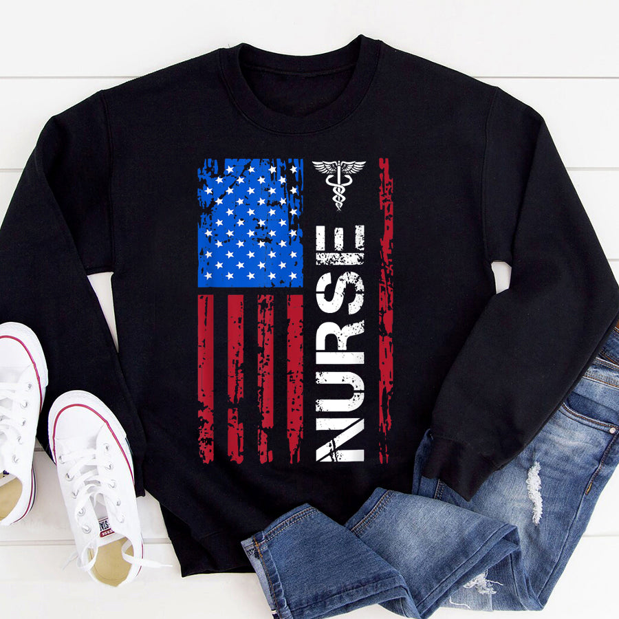 Nurse Shirt Patriotic Nurse 4th Of July American Flag Independence Day T-Shirt Nurses Week Gift