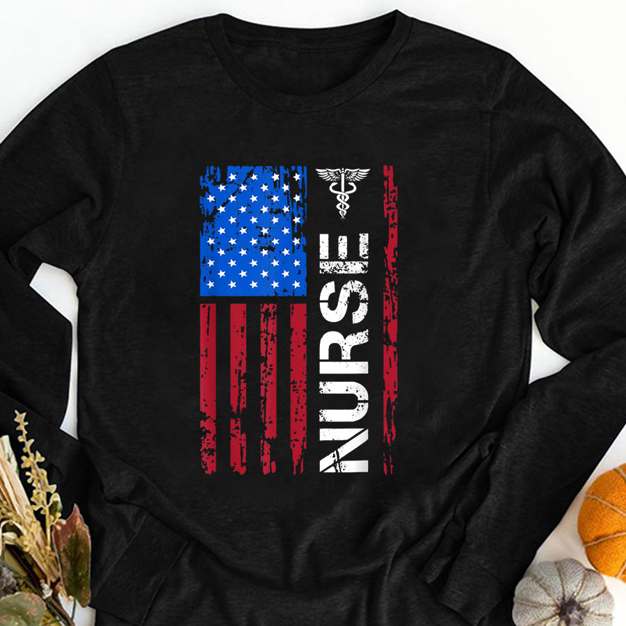 Nurse Shirt Patriotic Nurse 4th Of July American Flag Independence Day T-Shirt Nurses Week Gift
