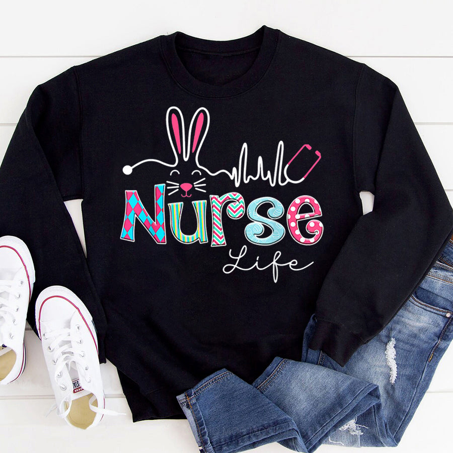 Nurse Shirt Nurse Life Stethoscope Nursing Cute Easter Bunny Easter Day T-Shirt Nurses Week Gift