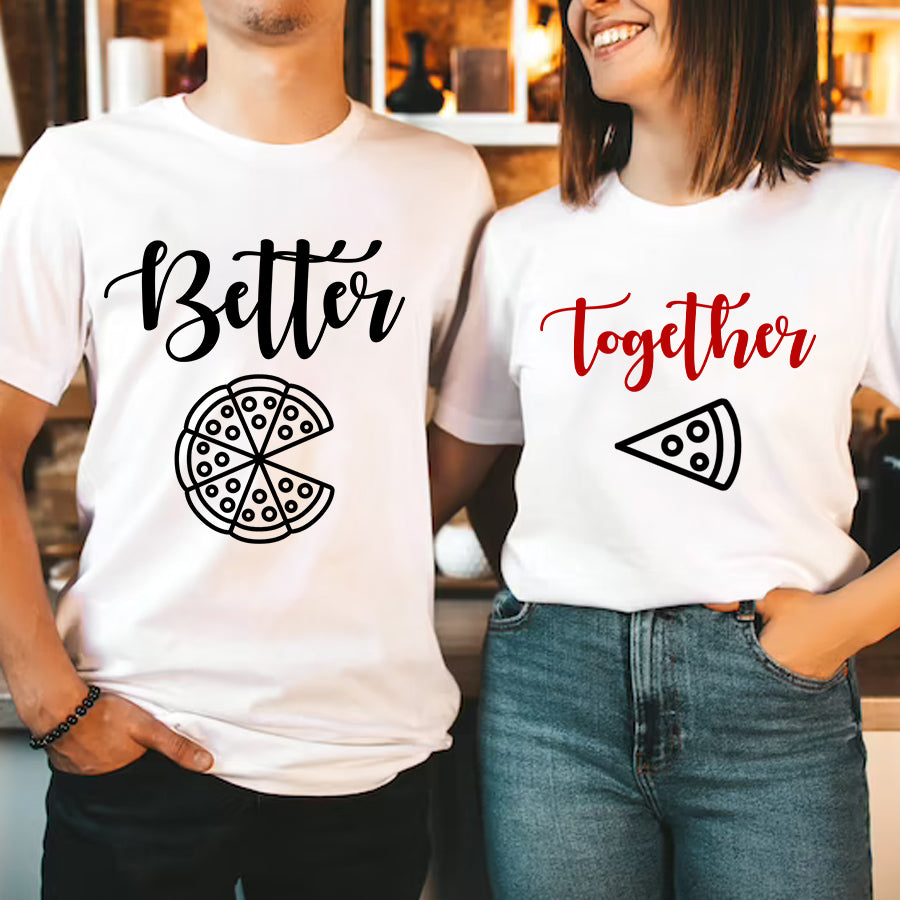 Matching Pizza Slice T-Shirts For Couples - Funny His And Her Shirts, Boyfriend/Girlfriend, Husband/Wife Set (White, Medium)