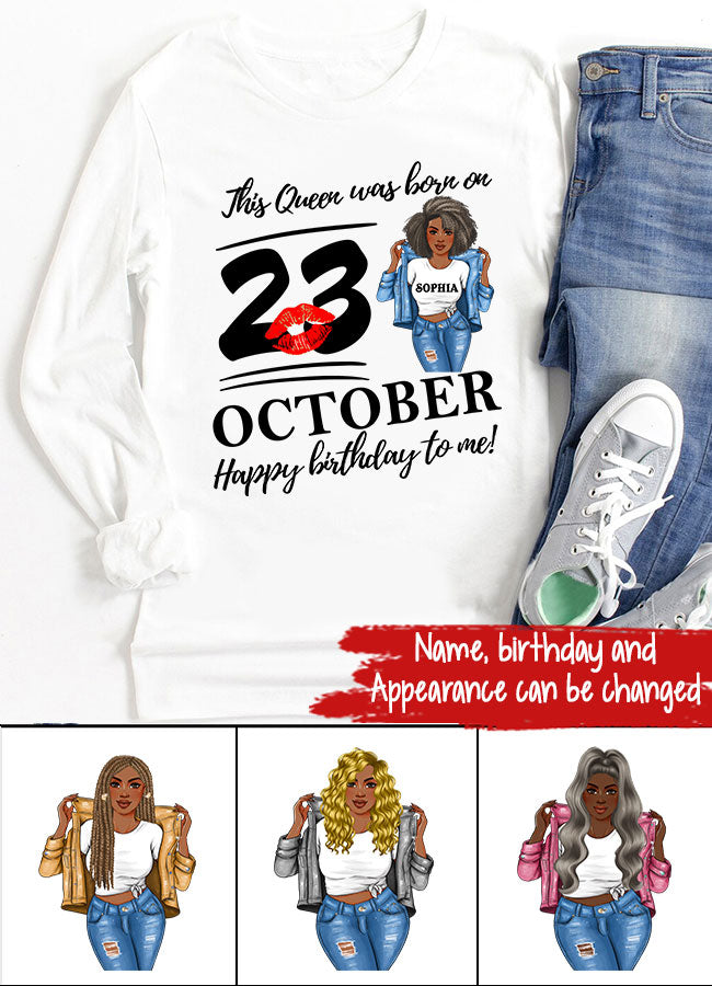 Custom October Birthday Shirt For Woman, Queens are Born In October Gifts, Melanin Afro Woman Shirt, Black Girl Tee, Afro Queen Gift