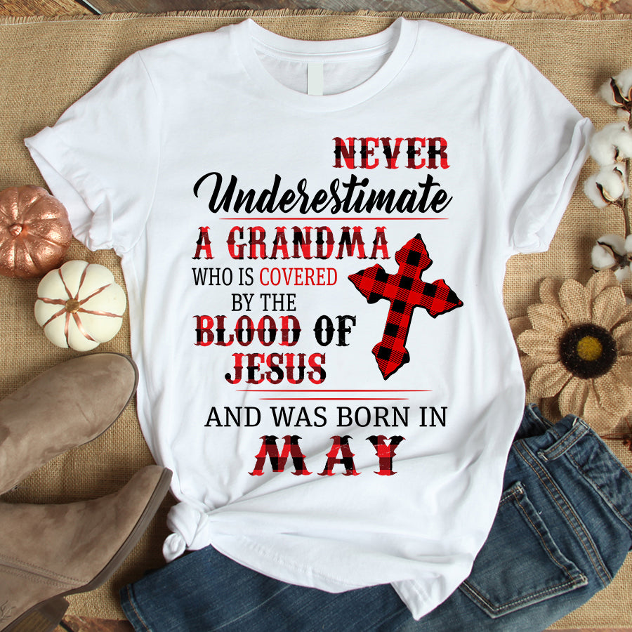 Never underestimate a grandma May birthday shirts, a queen was born in May, May shirts for Woman