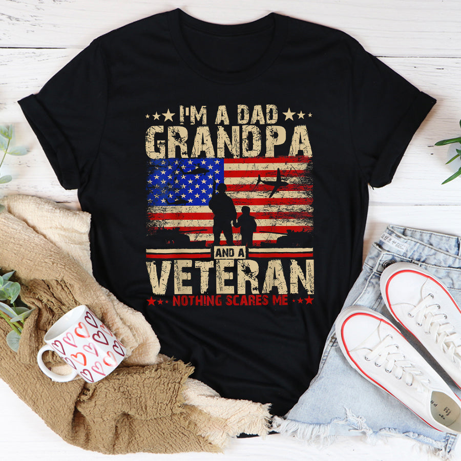 Father's Day Shirt American Flag Veterans Day I'm a Dad Grandpa and a Veteran T-Shirt