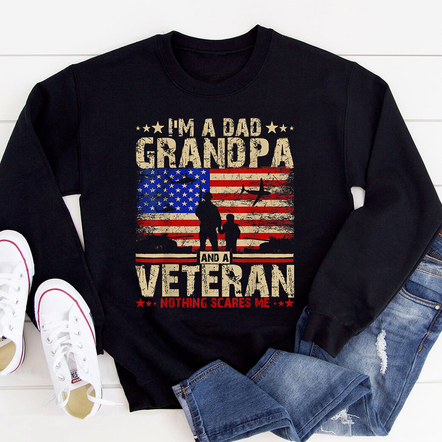 Father&#39;s Day Shirt American Flag Veterans Day I&#39;m a Dad Grandpa and a Veteran T-Shirt