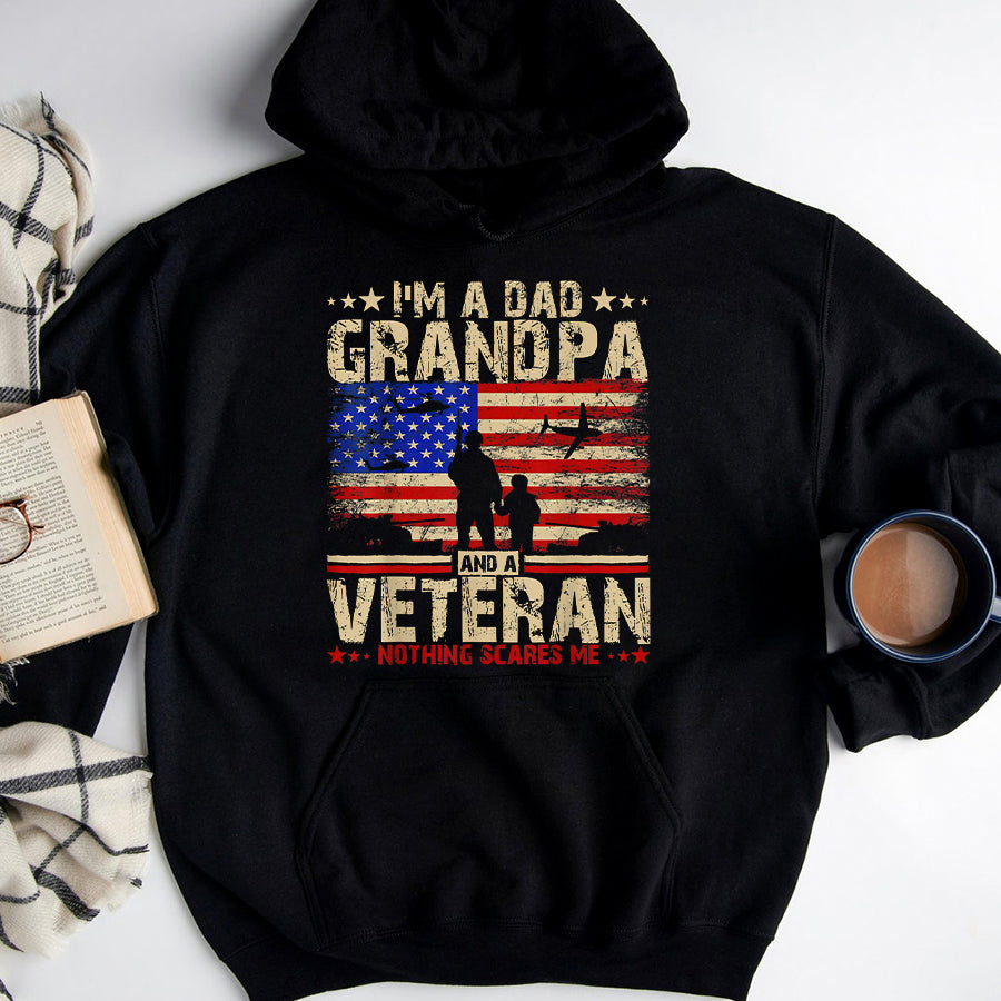 Father&#39;s Day Shirt American Flag Veterans Day I&#39;m a Dad Grandpa and a Veteran T-Shirt