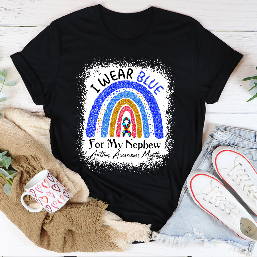I Wear Blue For My Nephew Autism Awareness Rainbow T-Shirt Uncle Aunt Autism Awareness Shirt
