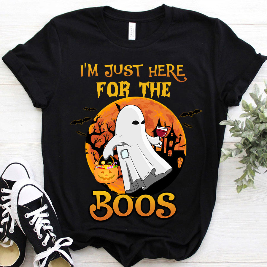 I&#39;m just here for the boos halloween t shirt, funny halloween shirt, Boo shirts, wine lover gift for women